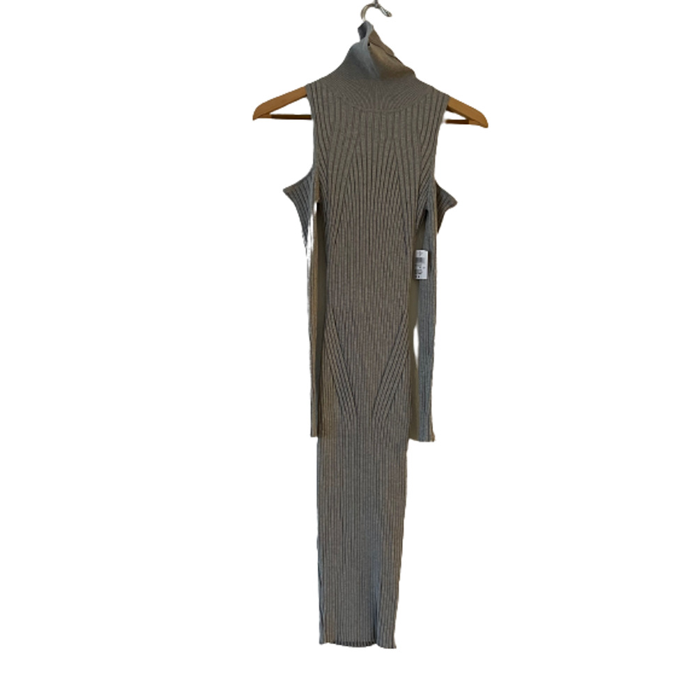 Windsor Size S Cold Shoulder Turtleneck Ribbed Bodycon Dress‎ Heather Gray NWT